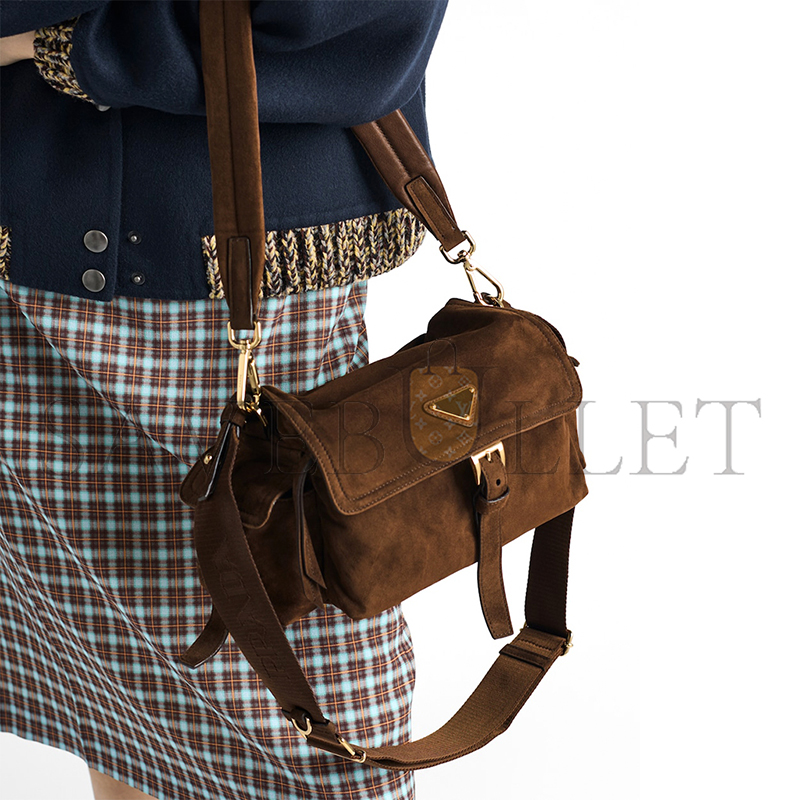 Pra*a explore medium suede shoulder bag with flap 1bd394 (30*14*10cm)